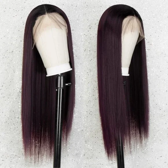 Black Root Burgundy Lace Wig